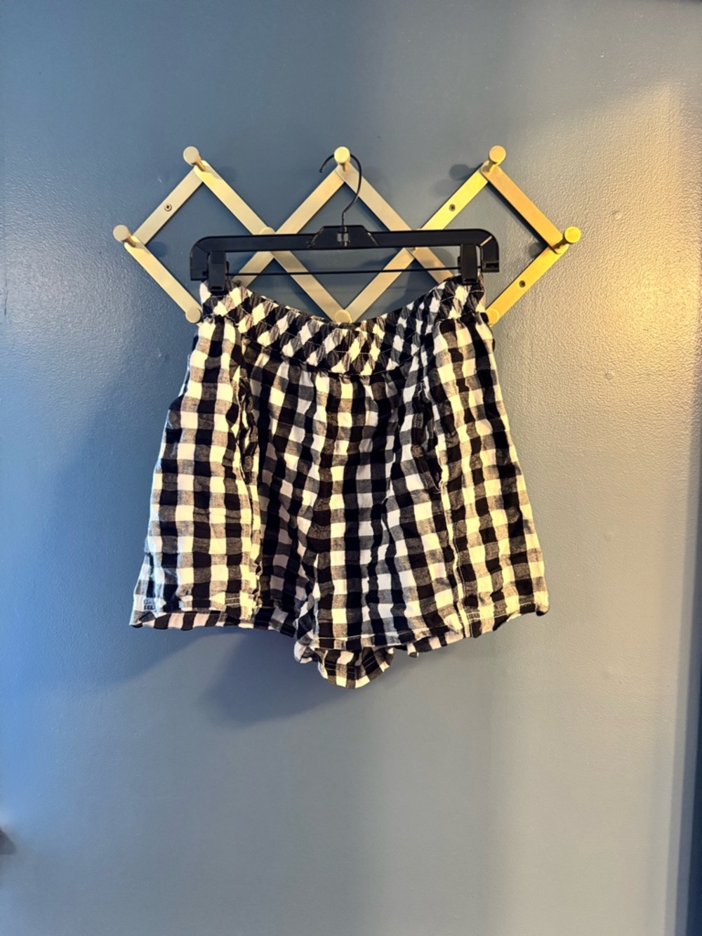 Free People Black and White Gingham High-Waist Shorts